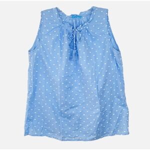 J McLAUGHLIN Preppy Blue Dot‎ Sleeveless Lightweight Beachy Coastal Top Sz SMALL